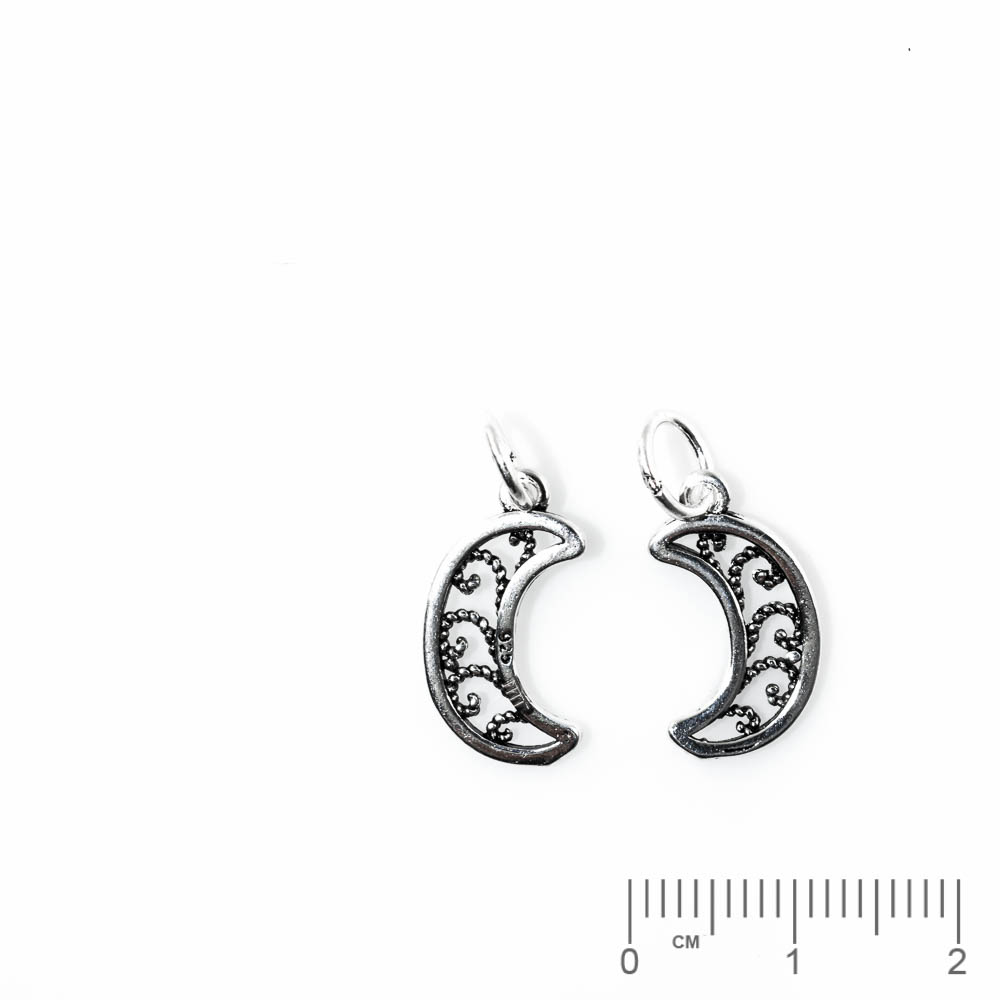 Pièce en argent 925 pendentif demi-lune ornée 14.5x8mm,