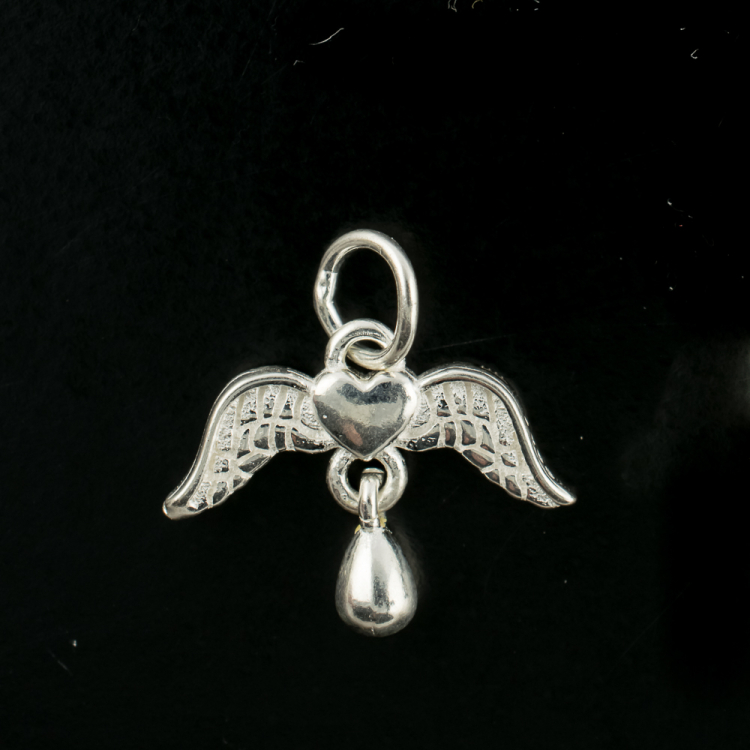 Pièce en argent 925 pendentif pair d'ailes avec cœur & goutte 9x16mm,